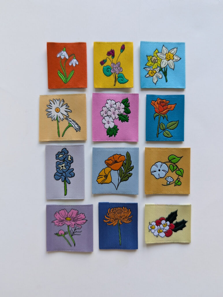 Birth month flower woven labels